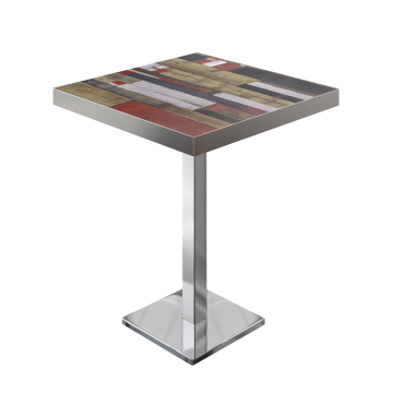 BM | Bistro Pöytä | 70 x 70 x 110 cm | Neliö | Ruostumaton teräsreuna | Vintage Monivärinen / Ruostumaton teräs