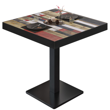 BM | Bistro-pöytä | K:S:H 70 x 70 x 77 cm | Vintage värikäs / Musta | Neliö