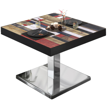 BM | Bistro salongbord | B:D:H 70 x 70 x 41 cm | Vintage fargerikt / rustfritt stål