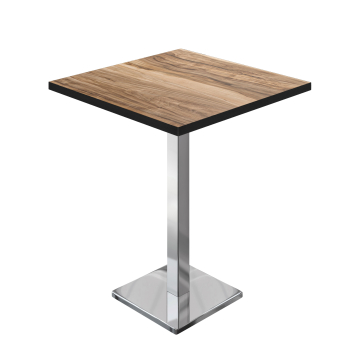 BM | Bistro Stół Wysoki | 70 x 70 x 108 cm | Kwadratowy | Czarna Krawędź | Sheesham / Stal Nierdzewna