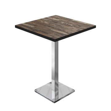 BM | Bistro Stół Wysoki | 70 x 70 x 108 cm | Kwadratowy | Czarna Krawędź | Vintage Old / Stal Nierdzewna