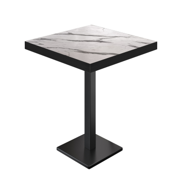 BM | Bistro Stół Wysoki | 70 x 70 x 110 cm | Kwadratowy | Czarna Krawędź | Biały Marmur / Czarny