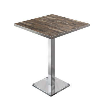 BM | Bistro Stół Wysoki | 80 x 80 x 108 cm | Kwadratowy | Stal nierdzewna krawędź | Vintage Stary / Stal nierdzewna