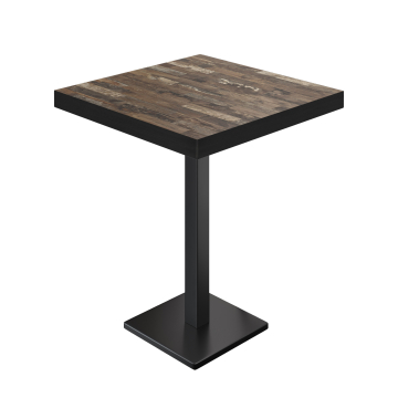 BM | Bistro Stół Wysoki | 80 x 80 x 110 cm | Kwadratowy | Czarna Krawędź | Vintage Stary / Czarny