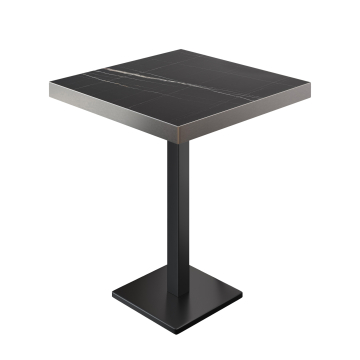 BM | Bistro Stół Wysoki | 80 x 80 x 110 cm | Kwadratowy | Stal nierdzewna krawędź | Czarny Marmur / Czarny