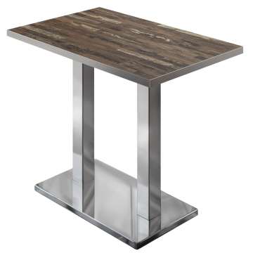 BM | Bistro Standing Table | 110 x 60 x 108 cm | Rectangular | Stainless Steel Edge | Vintage Old / Stainless Steel