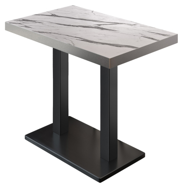 BM | Bistro Standing Table | 110 x 60 x 110 cm | Rectangular | Stainless Steel Edge | White Marble / Black