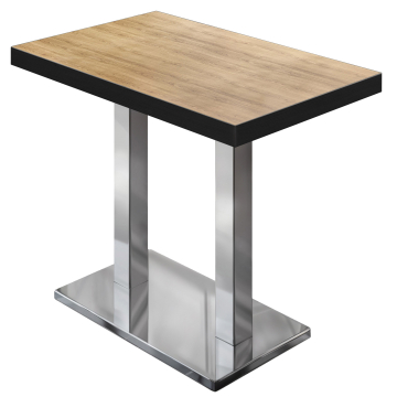 BM | Bistro Statafel | 110 x 60 x 110 cm | Rechthoekig | Zwarte Rand | Eik / RVS