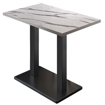 BM | Bistro Ståbord | 120 x 70 x 108 cm | Rechteckig | Rostfritt stål kant | Vit marmor / Svart