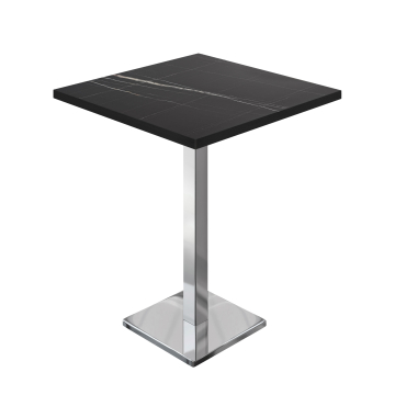 BM | Bistro Stehtabell | 70 x 70 x 108 cm | Firkantet | Svart kant | Svart marmor / Rustfritt stål