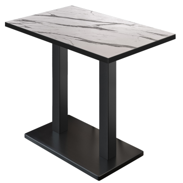 BM | Bistro Stehtal | 120 x 70 x 108 cm | Rektangulär | Svart kant | Vit marmor / Svart