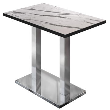 BM | Bistro Stehtbord | 110 x 60 x 108 cm | Rektangulær | Svart kant | Hvit marmor / rustfritt stål