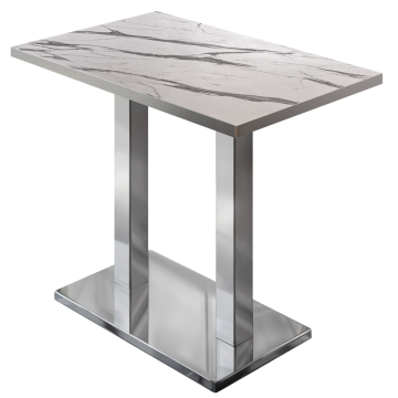 BM | Bistro Stehtisch | 110 x 60 x 108 cm | Rechteckig | Edelstahl Rand | Weiß Marmor / Edelstahl