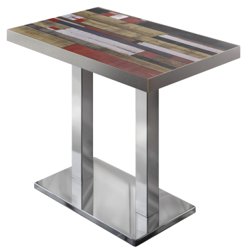 BM | Bistro Stehtisch | 110 x 60 x 110 cm | Rechteckig | Edelstahl Rand | Vintage Bunt / Edelstahl