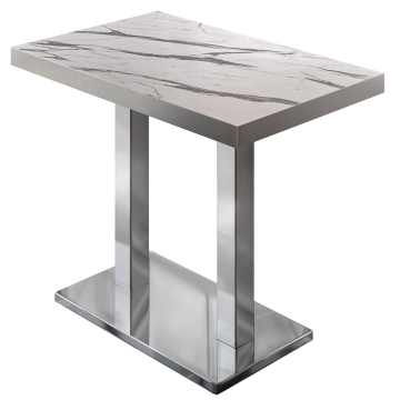 BM | Bistro Stehtisch | 110 x 60 x 110 cm | Rechteckig | Edelstahl Rand | Weiß Marmor / Edelstahl