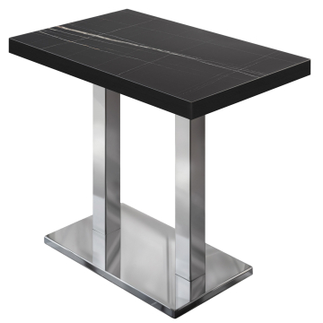 BM | Bistro Stehtisch | 110 x 60 x 110 cm | Rechteckig | Schwarzer Rand | Schwarz Marmor / Edelstahl