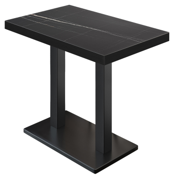 BM | Bistro Stehtisch | 110 x 60 x 110 cm | Rechteckig | Schwarzer Rand | Schwarz Marmor / Schwarz