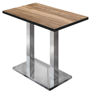 BM | Bistro Stehtisch | 110 x 60 x 110 cm | Rechteckig | Schwarzer Rand | Sheesham / Edelstahl