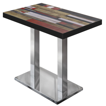BM | Bistro Stehtisch | 110 x 60 x 110 cm | Rechteckig | Schwarzer Rand | Vintage Bunt / Edelstahl