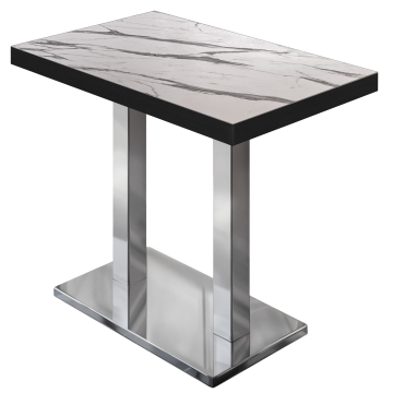 BM | Bistro Stehtisch | 110 x 60 x 110 cm | Rechteckig | Schwarzer Rand | Weiß Marmor / Edelstahl
