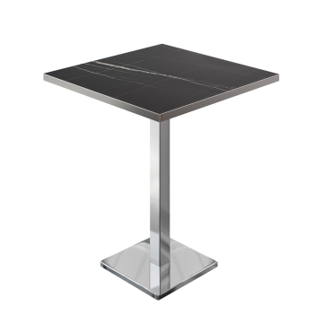 BM | Bistro Stehtisch | 60 x 60 x 108 cm | Quadratisch | Edelstahl Rand | Schwarz Marmor / Edelstahl