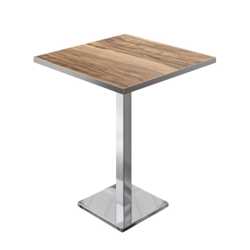BM | Bistro Stehtisch | 60 x 60 x 108 cm | Quadratisch | Edelstahl Rand | Sheesham / Edelstahl