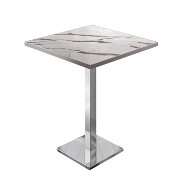 BM | Bistro Stehtisch | 60 x 60 x 108 cm | Quadratisch | Edelstahl Rand | Weiß Marmor / Edelstahl