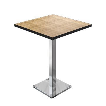 BM | Bistro Stehtisch | 60 x 60 x 108 cm | Quadratisch | Schwarzer Rand | Eiche / Edelstahl