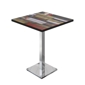 BM | Bistro Stehtisch | 60 x 60 x 108 cm | Quadratisch | Schwarzer Rand | Vintage Bunt / Edelstahl