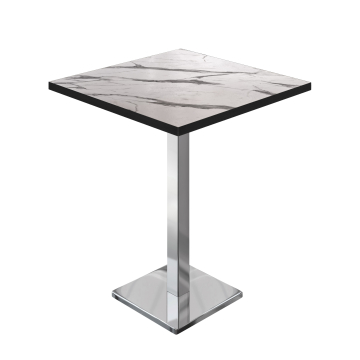 BM | Bistro Stehtisch | 60 x 60 x 108 cm | Quadratisch | Schwarzer Rand | Weiß Marmor / Edelstahl
