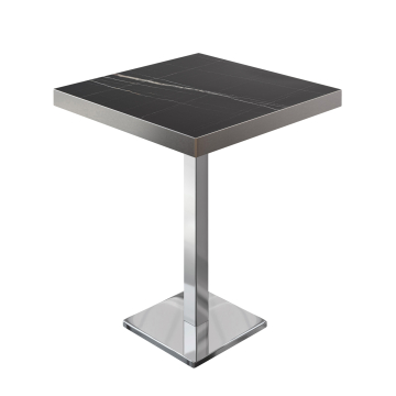 BM | Bistro Stehtisch | 60 x 60 x 110 cm | Quadratisch | Edelstahl Rand | Schwarz Marmor / Edelstahl