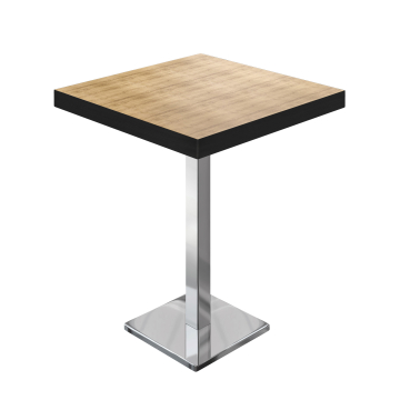 BM | Bistro Stehtisch | 60 x 60 x 110 cm | Quadratisch | Schwarzer Rand | Eiche / Edelstahl