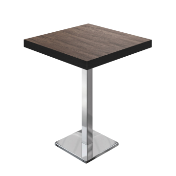 BM | Bistro Stehtisch | 60 x 60 x 110 cm | Quadratisch | Schwarzer Rand | Light Wenge / Edelstahl