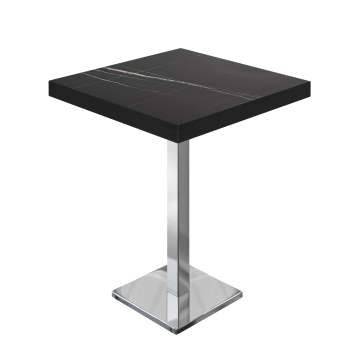 BM | Bistro Stehtisch | 60 x 60 x 110 cm | Quadratisch | Schwarzer Rand | Schwarz Marmor / Edelstahl