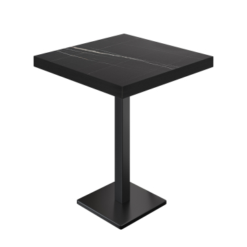 BM | Bistro Stehtisch | 60 x 60 x 110 cm | Quadratisch | Schwarzer Rand | Schwarz Marmor / Schwarz