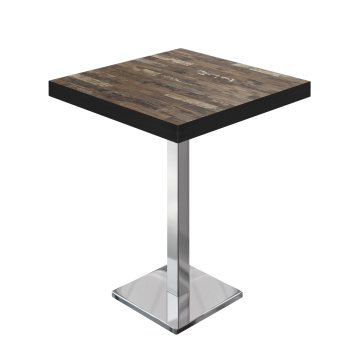 BM | Bistro Stehtisch | 60 x 60 x 110 cm | Quadratisch | Schwarzer Rand | Vintage Old / Edelstahl