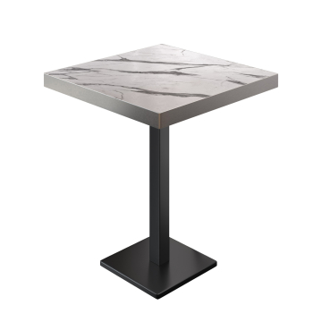 BM | Bistro Stehtisch | 80 x 80 x 110 cm | Firkantet | Rustfritt stål kant | Hvit marmor / Svart