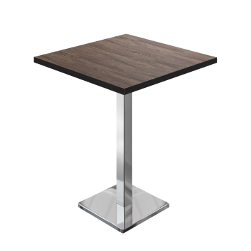 BM | Bistro Stolik Wysoki | 70 x 70 x 108 cm | Kwadratowy | Czarny Brzeg | Jasne Wenge / Stal Nierdzewna