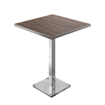 BM | Bistro Stolik Wysoki | 70 x 70 x 108 cm | Kwadratowy | Krawędź ze stali nierdzewnej | Jasny Wenge / Stal nierdzewna