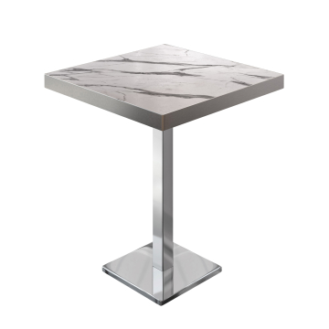 BM | Bistro Stolik Wysoki | 80 x 80 x 110 cm | Kwadratowy | Stal nierdzewna Krawędź | Biały Marmur / Stal nierdzewna