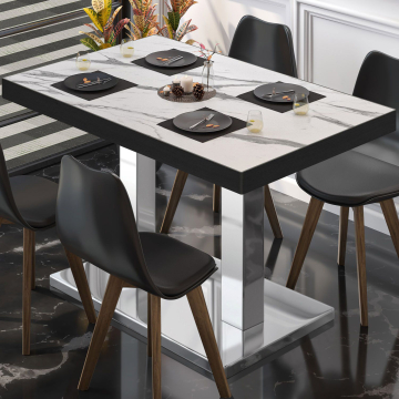 BM | Bistro table | W:D:H 110 x 60 x 77 cm | White marble / stainless steel | Rectangular