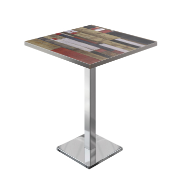BM | Bistro Tavolo Alto | 80 x 80 x 108 cm | Quadrato | Bordo in Acciaio Inox | Vintage Colorato / Acciaio Inox
