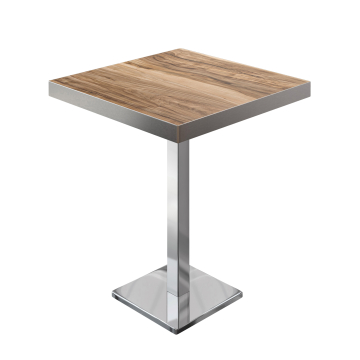 BM | Bistro Tavolo Alto | 80 x 80 x 110 cm | Quadrato | Bordo in Acciaio Inox | Sheesham / Acciaio Inox