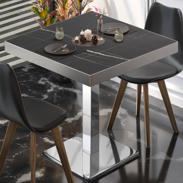 BM | Bistrobord | B:D:H 60 x 60 x 77 cm | Sort marmor / rustfrit stål | Firkantet