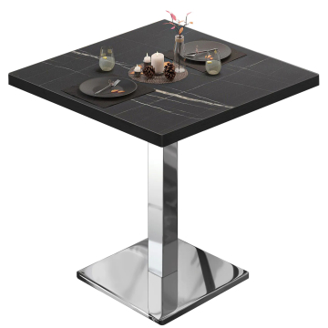 BM | Bistrobord | B:D:H 70 x 70 x 75 cm | Svart marmor/rustfritt stål | Torget