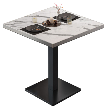 BM | Bistrobord | B:D:H 70 x 70 x 75 cm | Vit marmor / Svart | Fyrkantigt