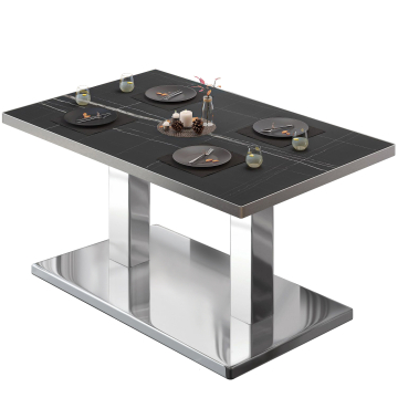 BM | Bistrolounge-bord | B:D:H 130 x 80 x 41 cm | Svart marmor / rostfritt stål