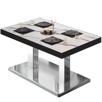 BM | Bistrolounge-bord | B:D:H 130 x 80 x 41 cm | Vit marmor / rostfritt stål