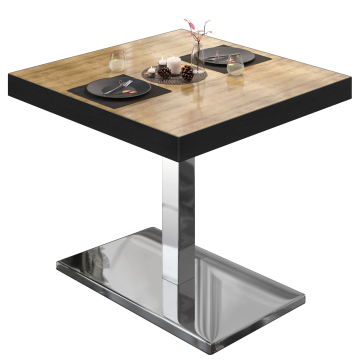 BM | Bistropöytä | L:S:K 80 x 80 x 77 cm | Tammi / ruostumaton teräs | Neliö