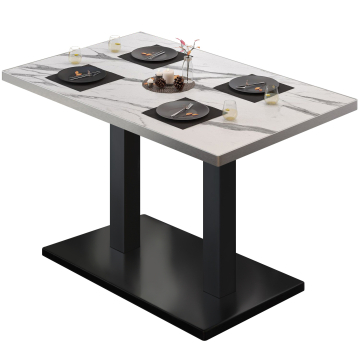 BM | Bistrotafel | B:D:H 110 x 60 x 75 cm | Wit marmer / Zwart | Rechthoekig